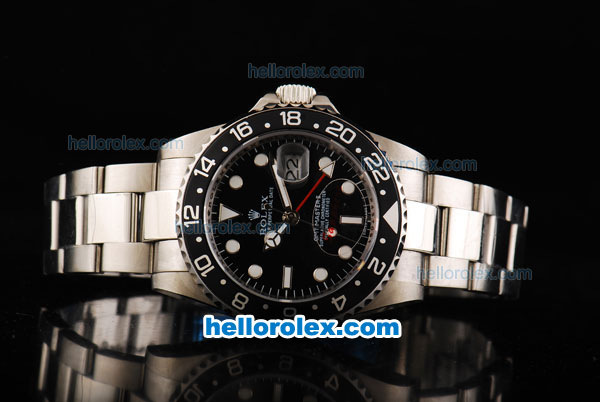 Rolex GMT-Master Automatic Movement Full Steel Case/Strap with Black Dial and Black Bezel - Click Image to Close